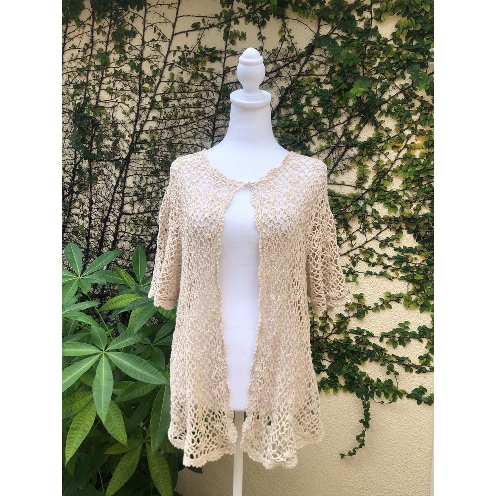 KSL division of Karin Stevens beige cream crochet top cover up